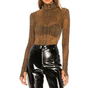 I.AM.GIA Kenzie Bodysuit 2.0 Sheer Brown Croc SZ S Revolve Edgy Bold Streetwear